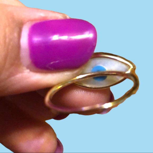 New sterling silver blue evil eye and shell ring - Picture 3 of 6